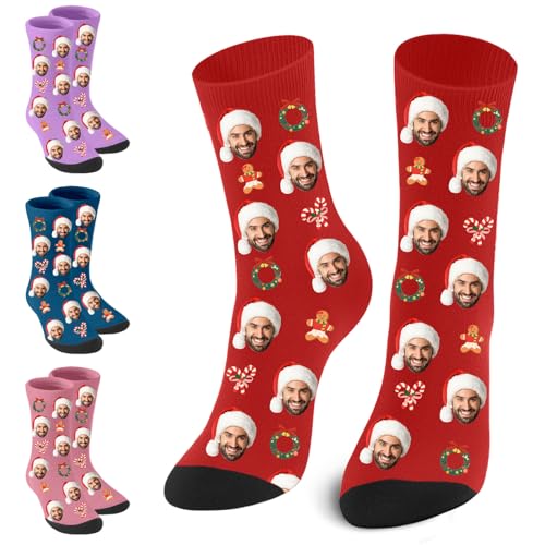 Socken Mit Gesicht Personalisiert, Personalisierte Socken Mit Foto, Geschenke Personalisiert für Familie Freunde und Liebste (DE/NL/SE/PL, Alphanumerisch, Einheitsgröße, Regular, Regular, Christmas) von JONZIN