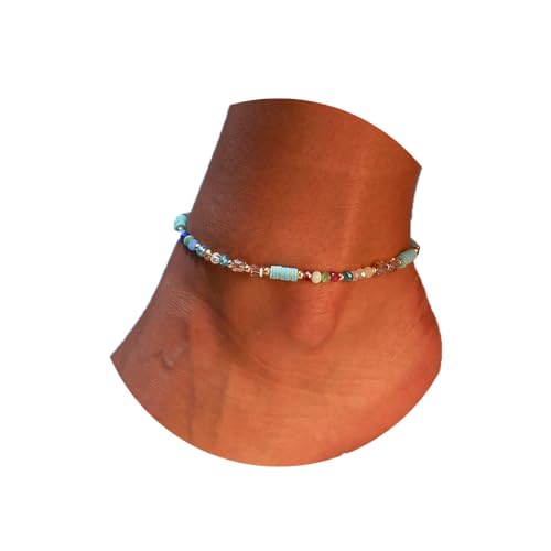 JOOKOCCI Strand-Fußkettchen mit Perlen – böhmischer elastischer Fußschmuck mit bunten Perlen und Polymer-Ton-Anhängern, wasserdichtes Sommer-Accessoire für Urlaub am Meer, Festivals, Boho-Knöchelkette von JOOKOCCI