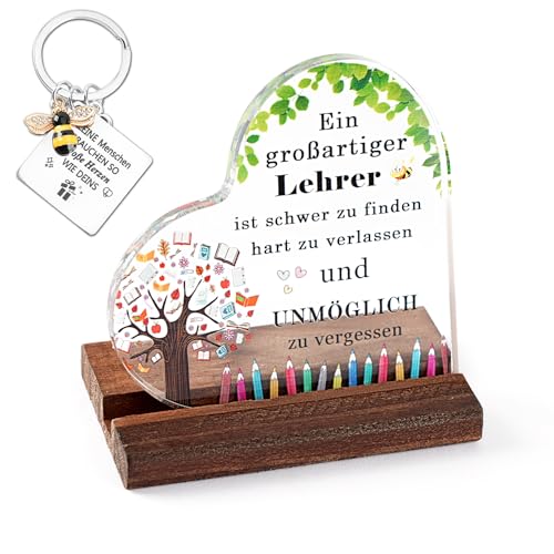 JOONYOEE Lehrer Geschenk, Dankeschön Geschenke für Lehrer Lehrerin, Herzförmiges Acryl Abschiedsgeschenk für Erzieherin, Kindergarten, Lehrerin Grundschule von JOONYOEE