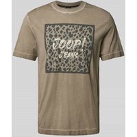 JOOP! Jeans T-Shirt mit Label-Print in Taupe Melange, Größe L von JOOP! JEANS