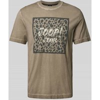 JOOP! Jeans T-Shirt mit Label-Print in Taupe Melange, Größe M von JOOP! JEANS