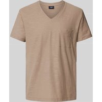 JOOP! Jeans T-Shirt mit V-Ausschnitt und Brusttasche in Taupe Melange, Größe L von JOOP! JEANS