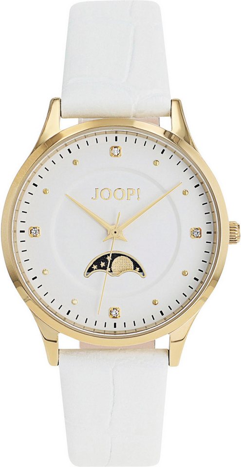 JOOP! Quarzuhr 2039575, Armbanduhr, Damenuhr, Lederarmband, analog,Zirkonia (synth),Mondphase von JOOP!