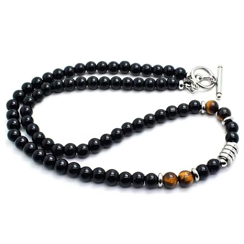 JOOTUEPO 1Pcs Herren Halskette Perlenkette, Tigerauge Obsidian Hämatit Natürliche Edelstein Heilsteine Kette, Damen Männer Kristallkette Amulett Spirituelle Geschenk von JOOTUEPO