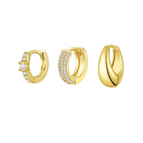 JOOTUEPO 3 Damen Kreolisch Gold Ohrringe Gold Kreolisch Set Low Allergy Ohrringe Kreolisch Leichtgewicht Ohrringe Mädchen Kreolisch Gold von JOOTUEPO
