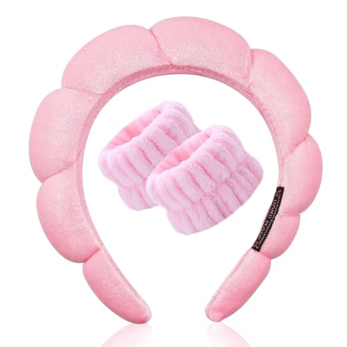 JOOTUEPO 3 Stück Damen Spa Haarband, Spa Stirnband Zum Waschen Des Gesichts Hautpflege Stirnbänder,Abschmink Haarband Für Frauen Mädchen Yoga Sport Dusche Make up Entfernung(2 Handgelenk) von JOOTUEPO