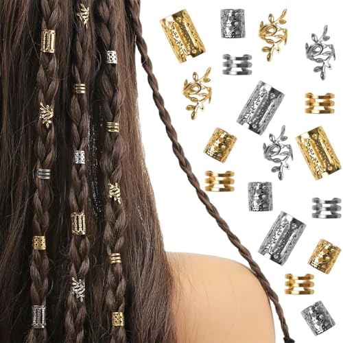JOOTUEPO 80 Stück Gold-Haarschmuck,Piraten Schmuck,Haarschmuck Pirat,Dreadlocks Haarspiralen Clips,Goldener Haarnadeln,Verstellbarer Loc Manschetten-Clips für Zöpfe von JOOTUEPO