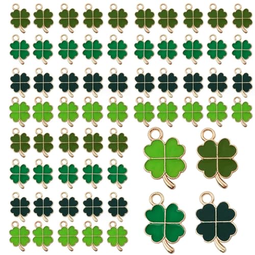 JOOTUEPO Glücksbringer Vierblättriges Kleeblatt, 60 Stück Vierblättrige Kleeblatt Anhänger Metall Halsketten Zubehör DIY Basteln Schmuck Ornamente Schlüsselanhänger von JOOTUEPO