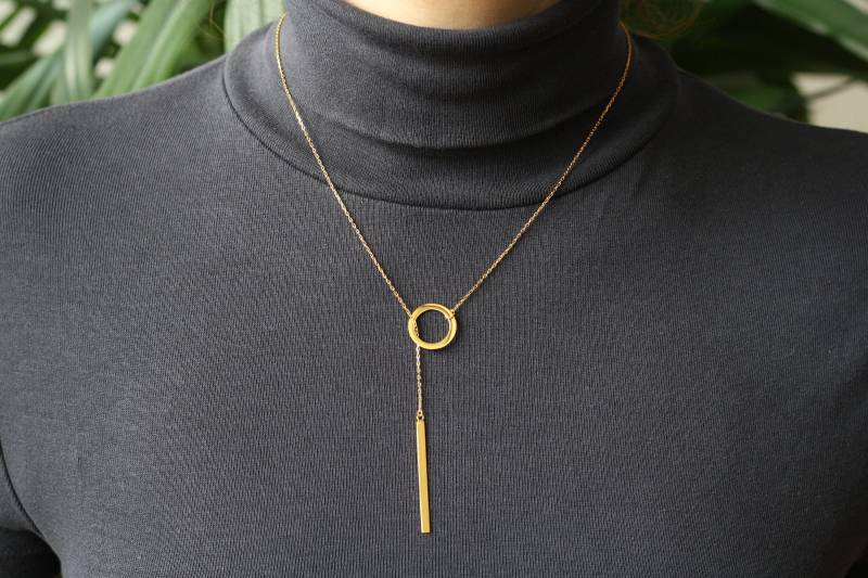 Silber | 925 Halskette Lasso Mit Kreis - Und Rechteckanhänger, Vergoldet Silber | 925 Halskette Lasso Mit Kreis - Und Rechteckanhänger, Vergoldet von JOOYSshop