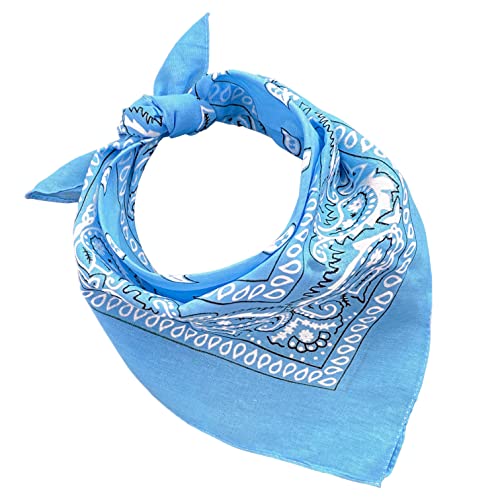 Bandana 100% Baumwolle Set 3/5/10 für Damen Herren Kinder Unisex Einfarbig und/oder Paisley Muster Code A644 (Set 20 Stück, Paisley, Hellblau) von JOPHY & CO.