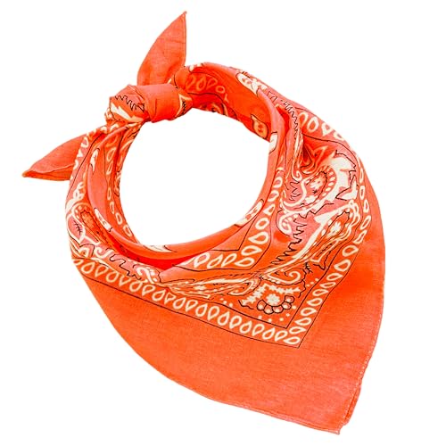 Bandana 100% Baumwolle Set 3/5/10 für Damen Herren Kinder Unisex Einfarbig und/oder Paisley Muster Code A644 (Set 20 Stück, Paisley, Orange) von JOPHY & CO.
