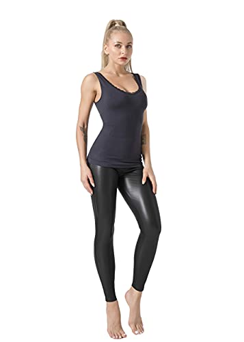 JOPHY & CO Leggings für Damen, Mattschwarz, bielastisches Kunstlederplüsch (Code 9810), Schwarz, Größe XL von JOPHY & CO