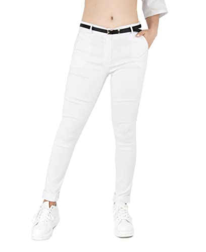 JOPHY & CO. Elastische Damen-Chino-Hose mit Gürtel (Artikelnummer: 3008), Weiß, XXXL von JOPHY & CO.