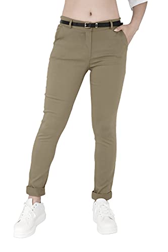 JOPHY & CO. Elastische Damen-Chino-Hose mit Gürtel (Artikelnummer: 3008), Dunkelbeige, XXL von JOPHY & CO.