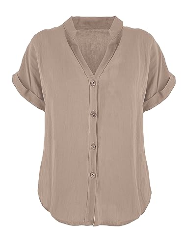 JOPHY & CO. Damen-Hemd Basic mit V-Ausschnitt Kimono Viskose Bluse Klassisch Sommer und bequem Code 7147, Camel, XX-Large von JOPHY & CO.
