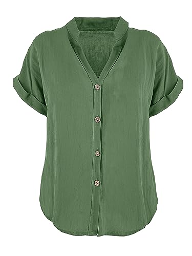 JOPHY & CO. Damen-Hemd Basic mit V-Ausschnitt Kimono Viskose Bluse Klassisch Sommer und bequem Code 7147, Militär, XXXL von JOPHY & CO.