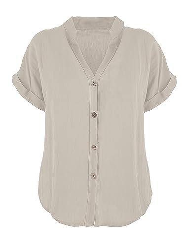 JOPHY & CO. Damen-Hemd Basic mit V-Ausschnitt Kimono Viskose Bluse Klassisch Sommer und bequem Code 7147, beige, Large von JOPHY & CO.