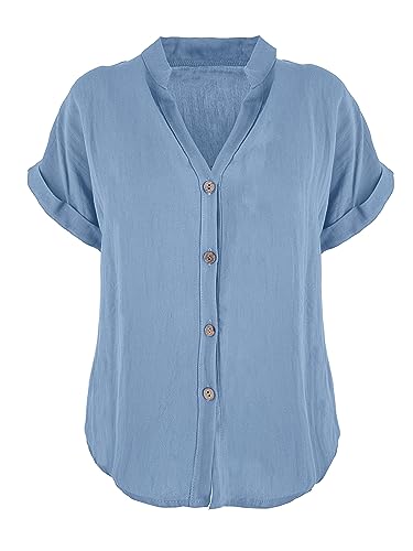 JOPHY & CO. Damen-Hemd Basic mit V-Ausschnitt Kimono Viskose Bluse Klassisch Sommer und bequem Code 7147, denim, Small von JOPHY & CO.
