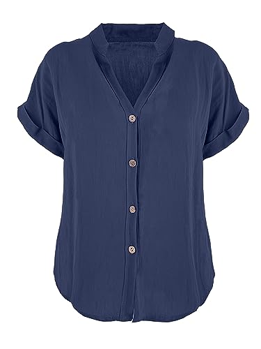 JOPHY & CO. Damen-Hemd Basic mit V-Ausschnitt Kimono Viskose Bluse Klassisch Sommer und bequem Code 7147, dunkelblau, Small von JOPHY & CO.