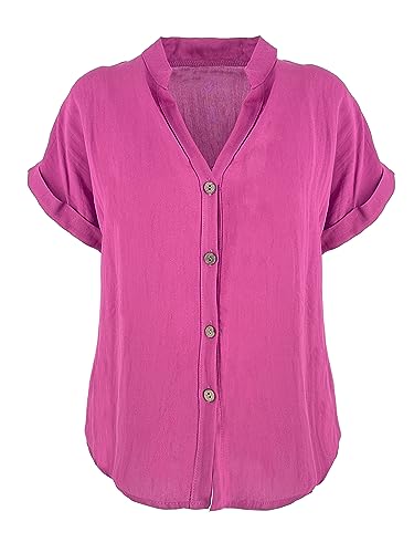 JOPHY & CO. Damen-Hemd Basic mit V-Ausschnitt Kimono Viskose Bluse Klassisch Sommer und bequem Code 7147, fuchsia, Small von JOPHY & CO.