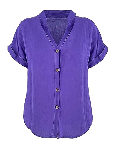 JOPHY & CO. Damen-Hemd Basic mit V-Ausschnitt Kimono Viskose Bluse Klassisch Sommer und bequem Code 7147, violett, XX-Large von JOPHY & CO.