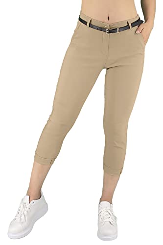 Jophy & Co. 3/4 Chino-Damenhose mit Gürtel (Artikelnr. 3013), Dunkelbeige, L von JOPHY & CO.