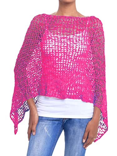 JOPHY & CO. Damen-Poncho aus Netzstoff, Strickoptik, schulterfrei, für Sommer und Frühling, leicht und weich (Code 1511), fuchsia, XXL von JOPHY & CO.