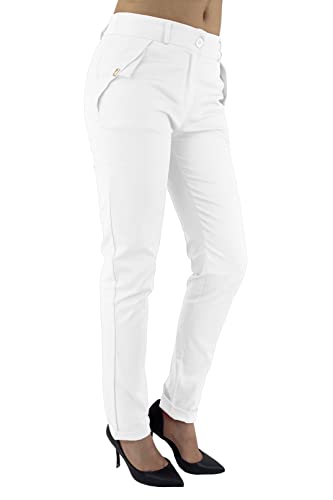 JOPHY & CO. Damenhose aus elastischer Baumwolle mit Taschen (Code 3020), Weiß, XXL von JOPHY & CO.