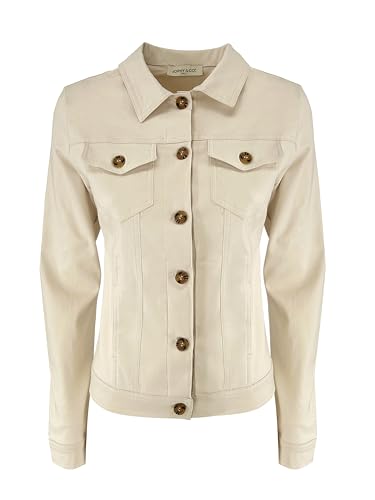 JOPHY & CO. Jeansjacke für Damen, kurz, leicht, mit Taschen und Knöpfen (Artikelnummer V996), beige, S von JOPHY & CO.