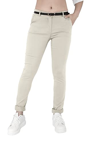 JOPHY & CO. Elastische Damen-Chino-Hose mit Gürtel (Cod. 3008), beige, L von JOPHY & CO.