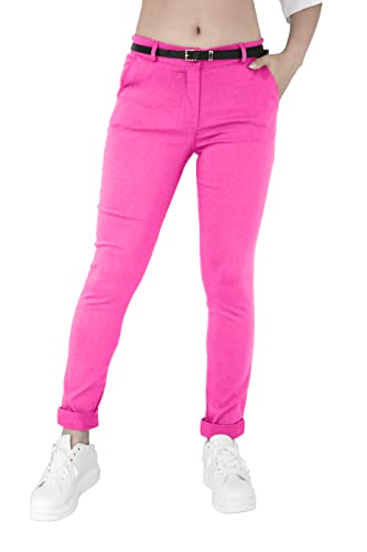 JOPHY & CO. Elastische Damen-Chino-Hose mit Gürtel (Artikelnummer: 3008), fuchsia, L von JOPHY & CO.