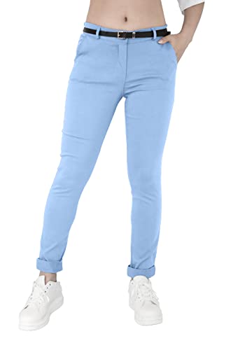 JOPHY & CO. Elastische Damen-Chino-Hose mit Gürtel (Artikelnummer: 3008), himmelblau, L von JOPHY & CO.