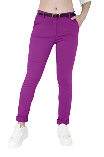 JOPHY & CO. Elastische Damen-Chino-Hose mit Gürtel (Artikelnummer: 3008) (2XL, Pflaume) von JOPHY & CO.