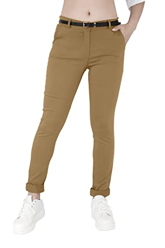 JOPHY & CO. Elastische Damen-Chino-Hose mit Gürtel (Artikelnummer: 3008) (S, Camel) von JOPHY & CO.
