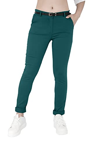 JOPHY & CO. Elastische Damen-Chino-Hose mit Gürtel (Artikelnummer: 3008) (S, Dunkelgrüm) von JOPHY & CO.