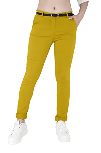 JOPHY & CO. Elastische Damen-Chino-Hose mit Gürtel (Cod. 3008), Senf, XXL von JOPHY & CO.