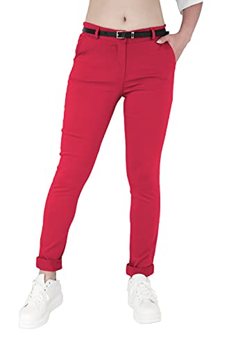 JOPHY & CO. Elastische Damen-Chino-Hose mit Gürtel (Cod. 3008), rot, XL von JOPHY & CO.