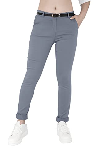 Jophy & Co. Elastische Chino-Hose für Damen mit Gürtel (Artikelnummer: 3008), dunkelgrau, S von JOPHY & CO.