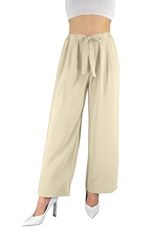 JOPHY & CO. Elegante Damenhose mit hoher Taille mit verzierter Schleife (Cod. 6303), beige, XXL von JOPHY & CO.