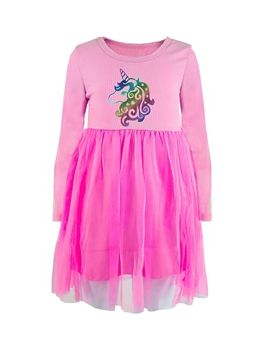 JOPHY & CO. Kleid Mädchen Prinzessin Einhorn Kleid Mädchen Party Tüll Langarm & Kurzarm (cod. 8900), Fuchsia 8901, 4 Jahre von JOPHY & CO.