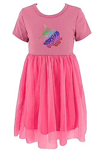 JOPHY & CO. Kleid Mädchen Prinzessin Einhorn Kleid Mädchen Party Tüll Langarm & Kurzarm (cod. 8900), Fuchsia 8902, 8 Jahre von JOPHY & CO.