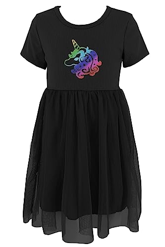 JOPHY & CO. Kleid Mädchen Prinzessin Einhorn Kleid Mädchen Party Tüll Langarm & Kurzarm (cod. 8900), Schwarz 8902, 10 Jahre von JOPHY & CO.