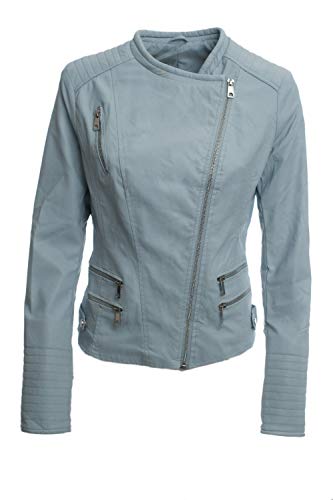 JOPHY & CO. Kurze Bikerjacke für Damen aus Kunstleder mit Taschen vorne und seitlich (cod. 33108) (Himmelblau, S) von JOPHY & CO.