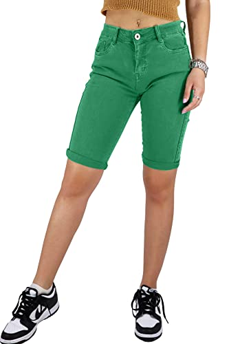 JOPHY & CO. Kurze Damen-Jeans Denim aus Baumwolle mit fünf Taschen, Grün L von JOPHY & CO.