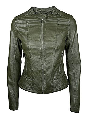 JOPHY & CO. Kurze Damenjacke aus Kunstleder (cod. 8820) oder aus echtem Leder (cod. 8820/A) mit Taschen, Reißverschlüssen und Rundhalsausschnitt (Dunkelgrün (cod. 8820), XL) von JOPHY & CO.