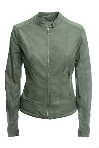 JOPHY & CO. Kurze Damenjacke aus Kunstleder (cod. 8820) oder aus echtem Leder (cod. 8820/A) mit Taschen, Reißverschlüssen und Rundhalsausschnitt (Militärgrün (cod. 8820), M) von JOPHY & CO.