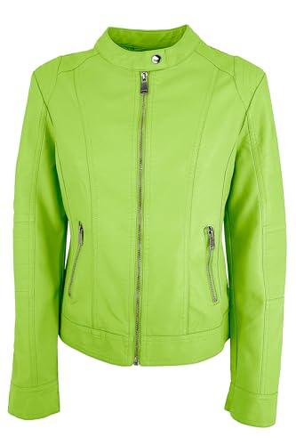 JOPHY & CO. Kurzjacke aus Kunstleder für Damen mit Taschen, Reißverschlüssen und koreanischem Ausschnitt (Code 8820), Pistazie, XL von JOPHY & CO.