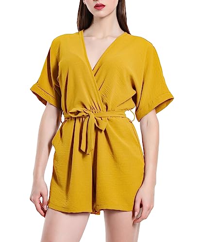 JOPHY & CO. Langer Overall für Damen mit V Ausschnitt (Code 6797), Senfgelb, kurz, M von JOPHY & CO.