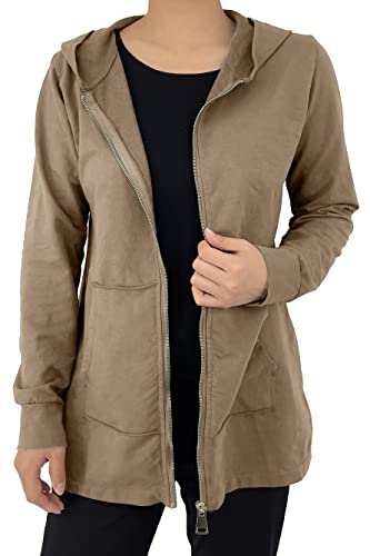 JOPHY & CO. Langes Damen Sweatshirt mit Kapuze, Reißverschluss und Taschen (cod. 9047), camelfarben, 3XL von JOPHY & CO.