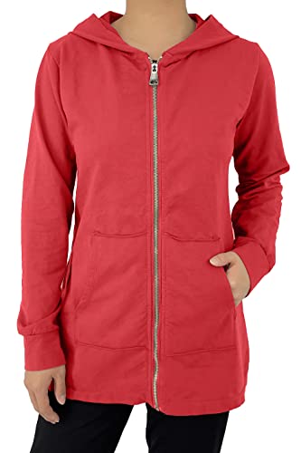 JOPHY & CO. Langes Damen Sweatshirt mit Kapuze, Reißverschluss und Taschen (cod. 9047), rot, XXL von JOPHY & CO.